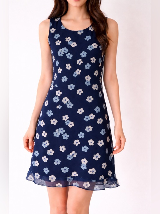Karl Lagerfeld Dresses & Skirts - Karl Lagerfeld Blue Floral Sheer Sleeveless Ruffled Hem Shift Dress size 6